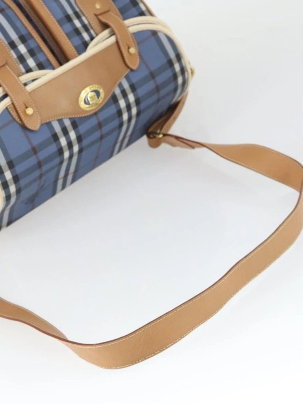 Burberrys Nova Check Shoulder Bag PVC Blue Gold Auth BA9593 - Picture 8 of 15